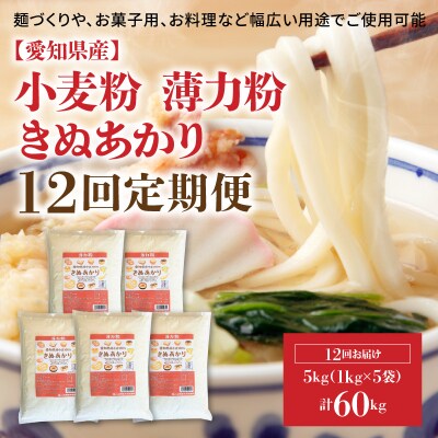 【小麦粉】愛知県産 きぬあかり 国産 薄力粉 1kg×5袋　定期便12回　H008-270