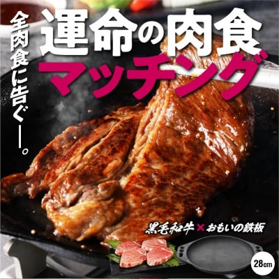 【肉とフライパンが届く】おもいの鉄板28cm&amp;黒毛和牛 ヒレステーキ肉4枚セット H051-128