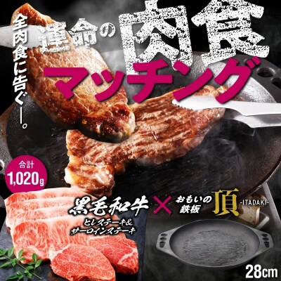 【肉とフライパンが届く】おもいの鉄板28cm《頂》&黒毛和牛ヒレ2枚サーロイン4枚 H051-137