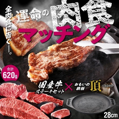 【肉とフライパンが届く】おもいの鉄板28cm《頂》&国産牛食べ比べステーキセット H051-136