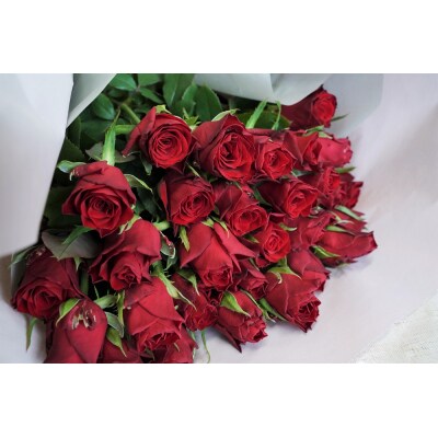 【ラッピング付】生花 オレンジ バラの花束 30本 H193-019