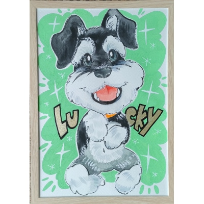 似顔絵ギフト～A4 1名様～「額付き」「手描き水彩画」 イラスト にがおえ　H201-001