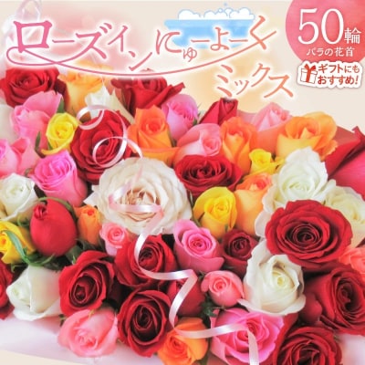 〈日付指定も可能〉ローズインにゅーよーくミックス50輪 バラ50輪詰め合わせ　お花　H193-022