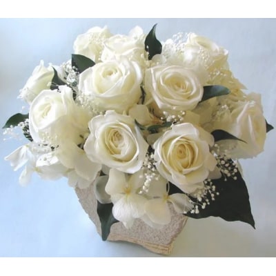 【日付指定可能】 プリザーブドフラワーローズ10輪　ホワイト 薔薇　H193-026