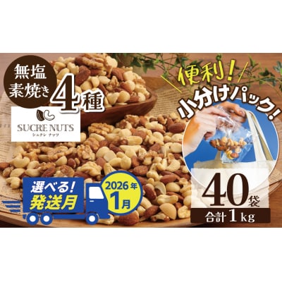 【選べる発送月:1月】無塩の素焼きミックスナッツ　小分け40袋(計1kg)　H059-145_Jan