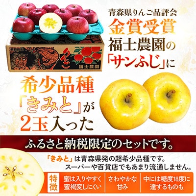 【希少品種が必ず2玉入る!】サンふじ+きみと 糖度14以上保証 計3kg 訳有 家庭用 品評会最高賞
