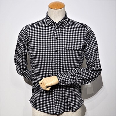 青森市の縫製工場が縫い上げる逸品!動体裁断シャツ ニットネルギンガム ブラック Mサイズ_F505