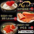 紅子醤油漬 400g・北欧サーモンいくら 500g・青森サーモンおさしみ 約800g　大満足セット