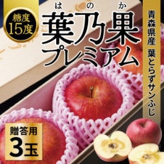 糖度15度以上!蜜入り高級 贈答用葉とらずりんご(サンふじ) 3玉(約600~800g) 化粧箱付き