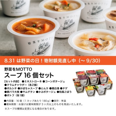 【期間限定寄付額】野菜をMOTTO　国産野菜のレンジカップスープ　16個セット