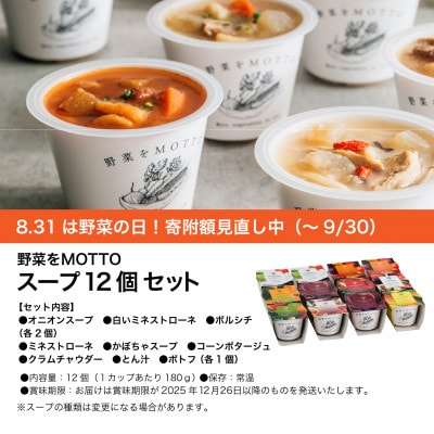 【期間限定寄付額】野菜をMOTTO　国産野菜のレンジカップスープ　12個セット