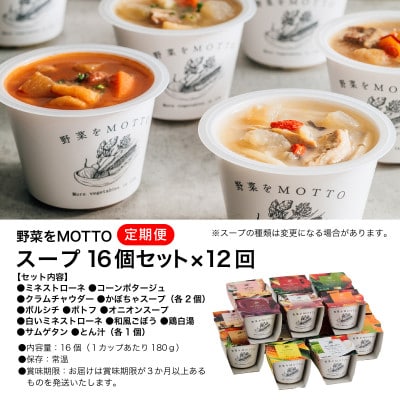 【毎月定期便】野菜をMOTTO　レンジで1分　ベジMOTTOスープ　16個セット全12回