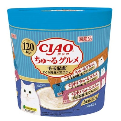 いなば　猫・CIAOちゅ～るグルメ　毛玉配慮　まぐろ海鮮バラエティ　(14g×120本)×4箱