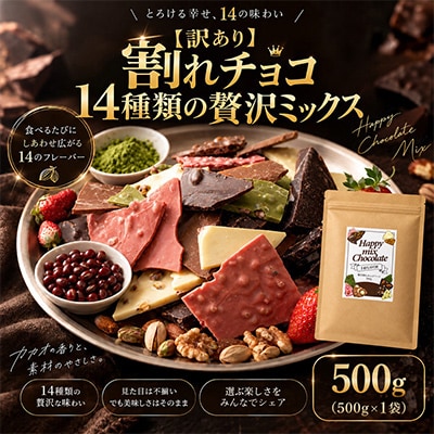 【訳あり】割れチョコ 14種類の贅沢ミックス 500g(500g×1袋)詰合せ