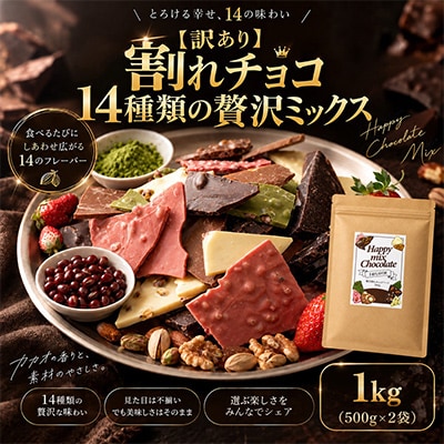 【訳あり】割れチョコ 14種類の贅沢ミックス 1kg(500g×2袋)詰合せ