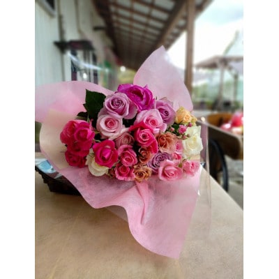 『天使のバラ』薔薇だけのミニ丈ブーケ(ピンク系)Lサイズ
