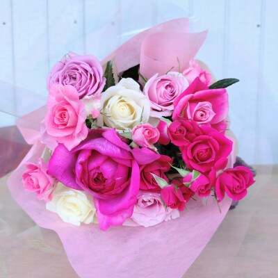 『天使のバラ』薔薇だけのミニ丈ブーケ(ピンク系)Sサイズ
