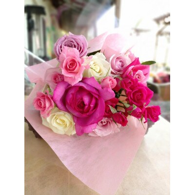 『天使のバラ』薔薇だけのミニ丈ブーケ(ピンク系)Sサイズ