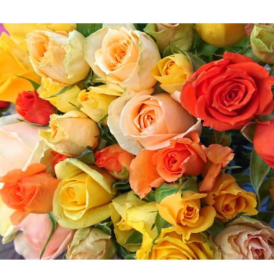 『天使のバラ』薔薇だけのミニ丈ブーケ(黄オレンジ系)Sサイズ