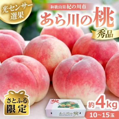 【さとふる限定】和歌山のブランド桃「あら川の桃」秀品 約4kg10玉～15玉光センサー選果
