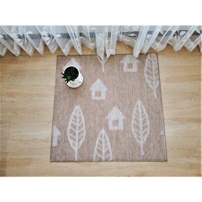 滑りにくい洗える吸着マット　90x90cm　2枚入り　<家柄・ベージュ>