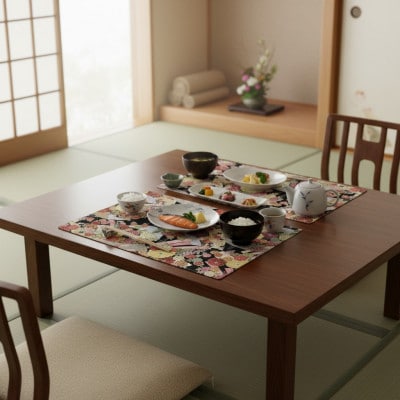 【千代菊】 和柄 洗える リバーシブル ランチョンマット　CST-A ブラック