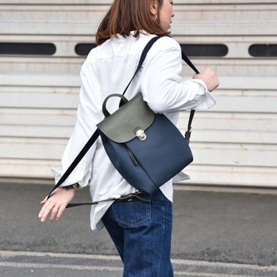 豊岡鞄　エルダー　ミニリュック　ネイビー×オリーブ