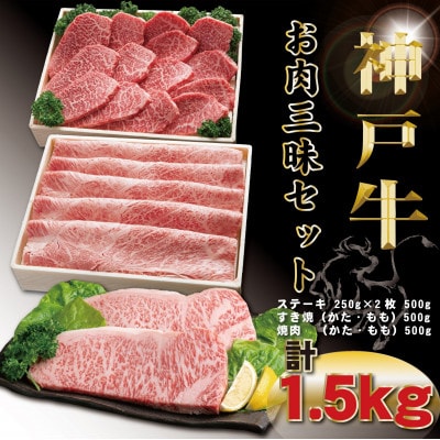 神戸牛(神戸ビーフ) お肉三昧セット 計1.5kg TYLS10 【2026年4月より順次発送】