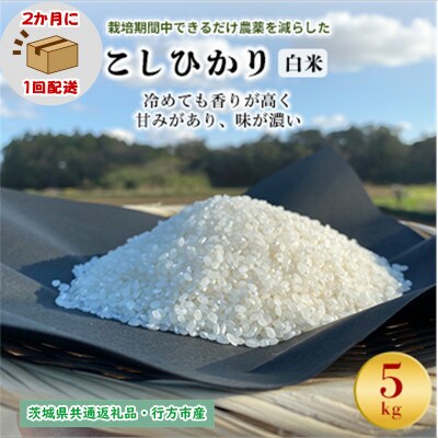 【2ヵ月毎定期便】栽培期間中できるだけ農薬を減らすコシヒカリ白米5kg茨城県共通返礼品・行方産全6回