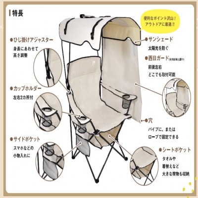 サンシェード付 チェア「焼けなイス」【オリーブグリーン】