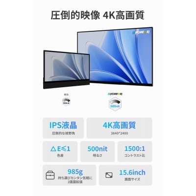 EHOMEWEI モバイルモニター IPS 15.6インチ 4K 光沢 薄型 RQ-156NU
