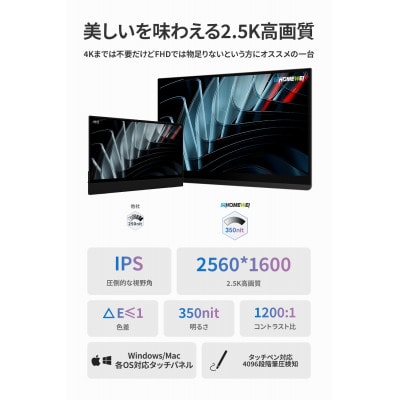 EHOMEWEI モバイルモニター IPS タッチパネル 16インチ 2.5K LQ-160PW