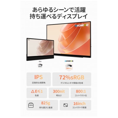 EHOMEWEI モバイルモニター IPS 16インチ FHD 非光沢 薄型 SP-160NF