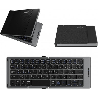 EWIN 二つ折りたたみ式ワイヤレスキーボード 軽量約225g EW-AM021 ブラック