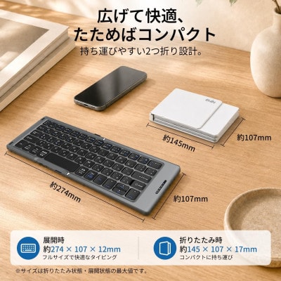 EWIN 二つ折りたたみ式ワイヤレスキーボード 軽量約225g EW-AM021 ブラック