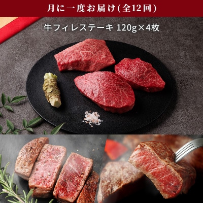 【毎月定期便】【和牛セレブ(12ヶ月定期便)】鳥取県産牛フィレステーキ4枚×全12回