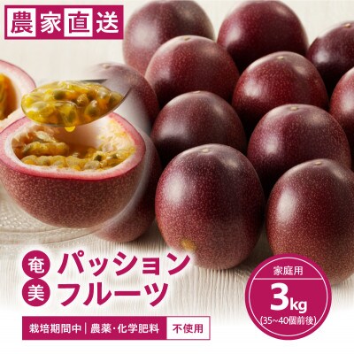 栽培期間中農薬・化学肥料不使用　奄美パッションフルーツ　家庭用3kg(35個～40個前後)
