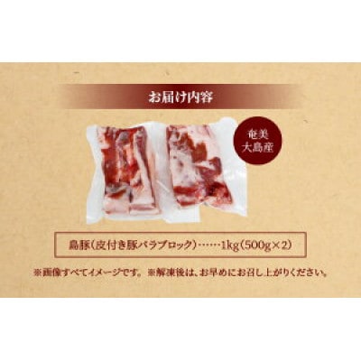 【鹿児島県奄美大島産】「島豚」皮付き豚バラブロック1kg(500g×2)