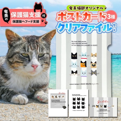 【奄美の保護猫支援(保護猫フード10日分)】ポストカード&クリアファイルセット