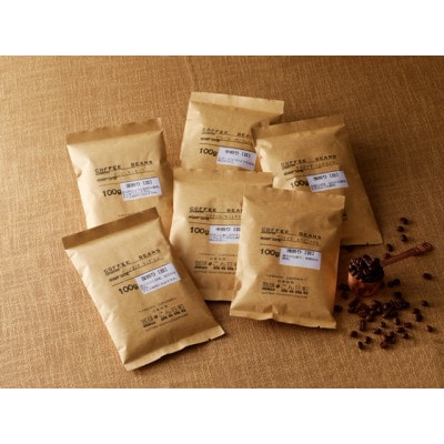 世界の自家焙煎珈琲豆テイスティングセット　100g×6種類　【豆のまま】