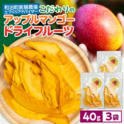 和泊町実験農場土づくりアドバイザーこだわりのアップルマンゴードライフルーツ!40グラム×3袋