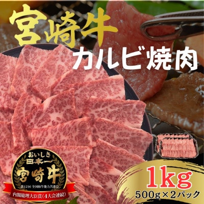 宮崎牛 A4～5ランク 焼肉・バーベキュー用 カルビ[バラ肉]  合計1kg(500g×2パック)