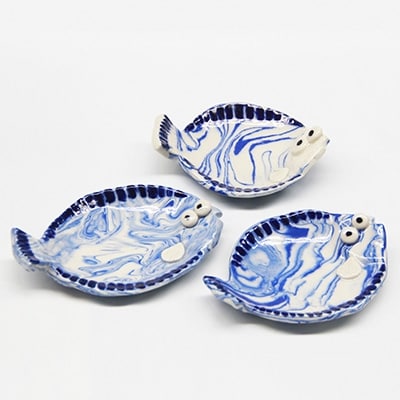 暘谷焼聖山窯　カレイの形の小皿(マーブル模様)3枚　AQ08