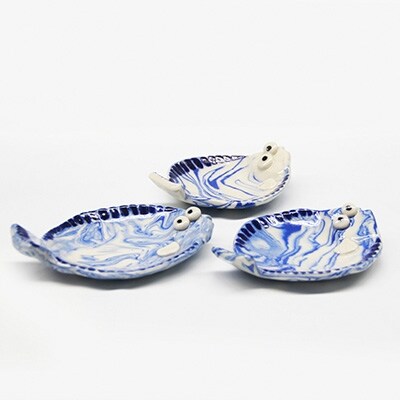 暘谷焼聖山窯　カレイの形の小皿(マーブル模様)3枚　AQ08
