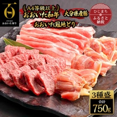 おおいた和牛・大分県産豚・おおいた冠地どり3種盛(合計750g)