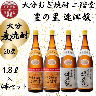 大分むぎ焼酎　二階堂2本と速津媛2本20度(1800ml)4本セット