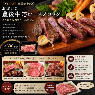 【A4～A5】【厳選希少部位】おおいた豊後牛芯ロースブロック 約900g(300g×3p)