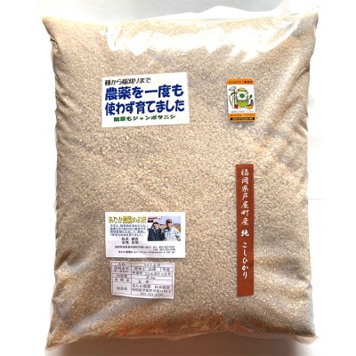 【令和6年産】玄米 農薬不使用(栽培期間中) 福岡県芦屋町産コシヒカリ8kg