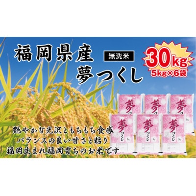 《無洗米》【令和7年産】【食味鑑定士厳選】福岡県産 夢つくし30kg(5kg×6袋)(芦屋町)