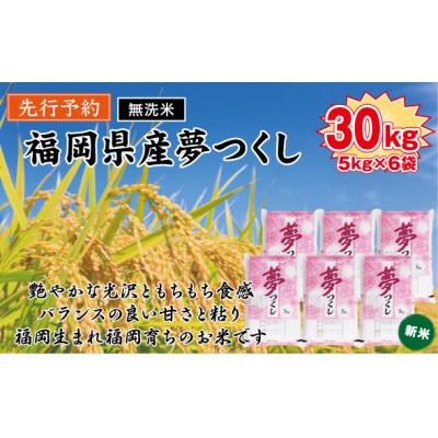 《無洗米》【8年産　新米】9月～発送【食味鑑定士厳選】福岡県 夢つくし30k(5k×6袋)(芦屋町)